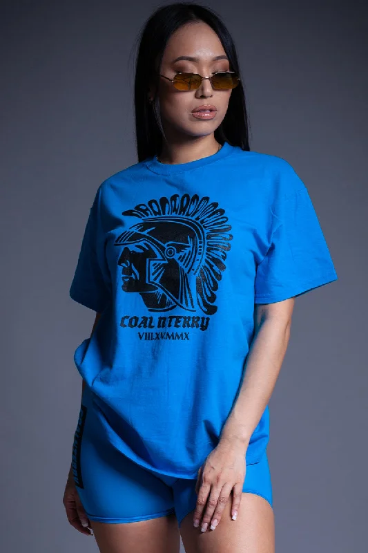 Women's Dolman Sleeve T-Shirts-BLUE N BLK TROJAN TEE