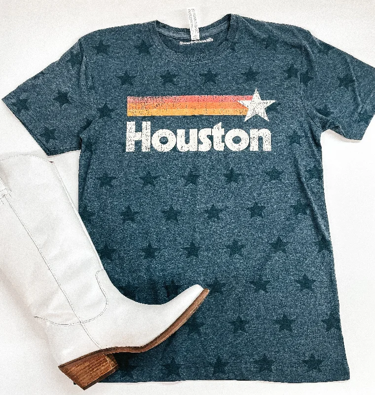 Women's Girlfriend T-Shirts-Astros Game Day | Astros Star Print Short Sleeve Graphic Tee in Heather Navy