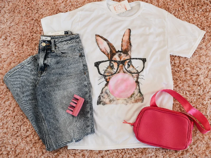 Women's Bold Print T-Shirts-Bubblegum Bunny Graphic Tee