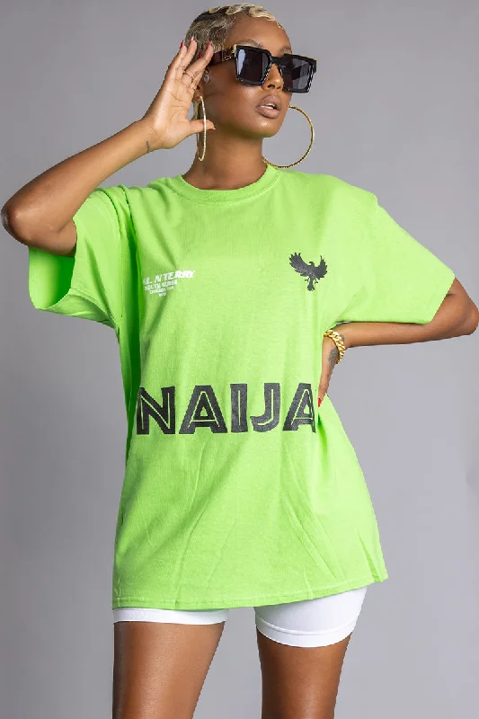 Women's Ribbed T-Shirts-NEON GREEN TEAM NAIJA TEE