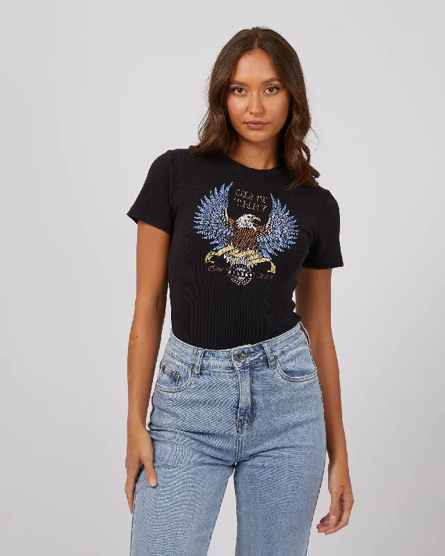 Women's Sheer Panel T-Shirts-Silent Theory Wing Power Baby Tee