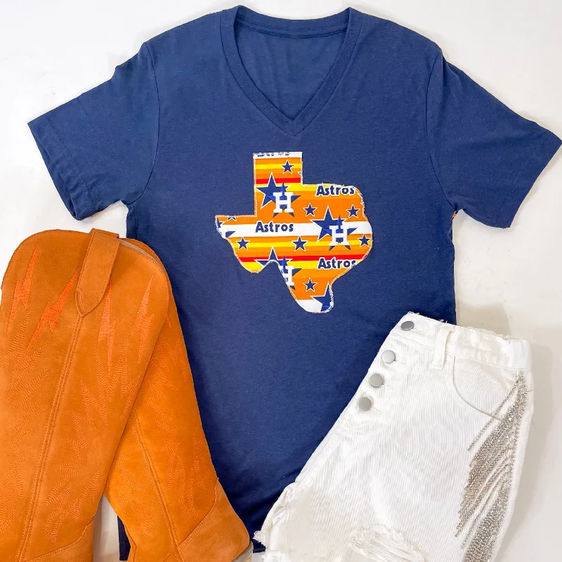 Women's Funny T-Shirts-Astros Game Day | Throwback Texas Short Sleeve Tee in Blue