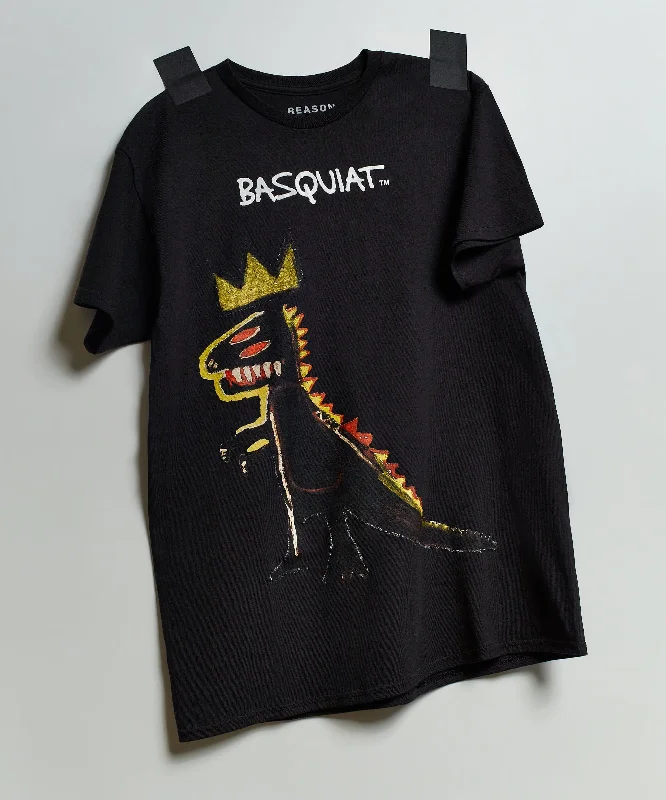 Women's Crystal Detail T-Shirts-Basquiat™ Pez Dino Print Tee - Black