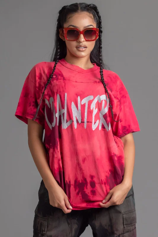 Women's Vintage T-Shirts-BERRY DYED N SILVER CNT OVERLAY TEE