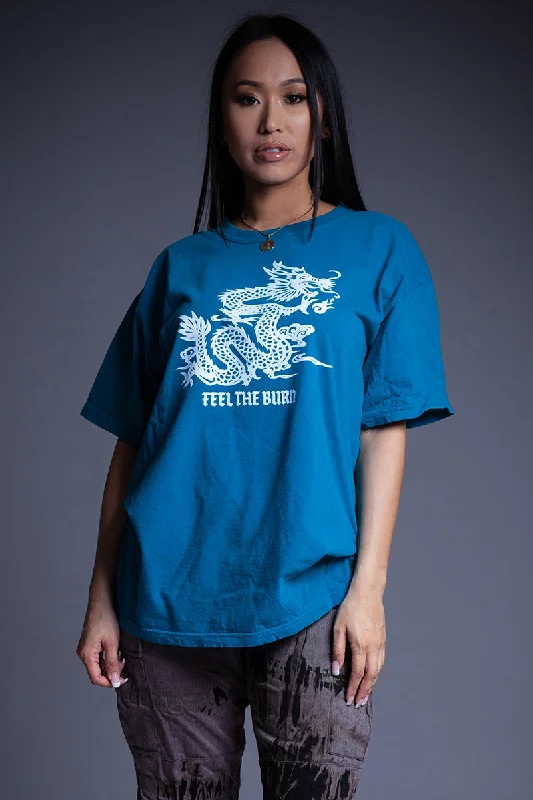 Women's Crew Neck T-Shirts-BLUE N WHITE FTB TEE