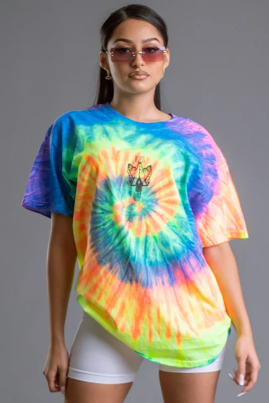 Women's Ruffle Neck T-Shirts-TIE DYE N BLK BLESS UP TEE