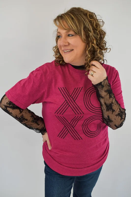 Women's Sweetheart Neck T-Shirts-Retro XOXO Graphic Tee