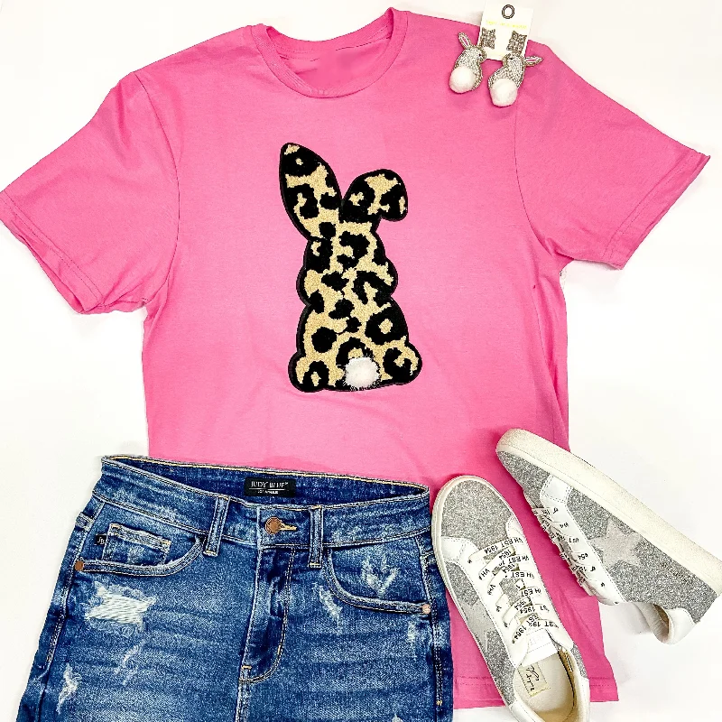 Women's Jewel Tone T-Shirts-Wild About Easter Chenille Bunny Patch Graphic Tee in Pink