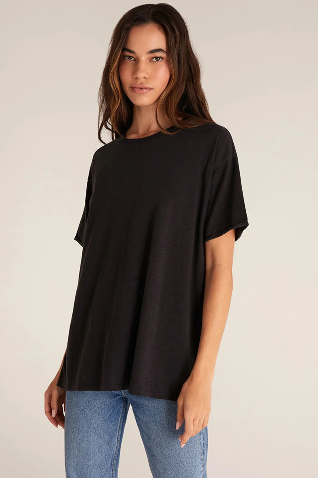 Women's Chain Detail T-Shirts-Z Supply Black Oversized Tee