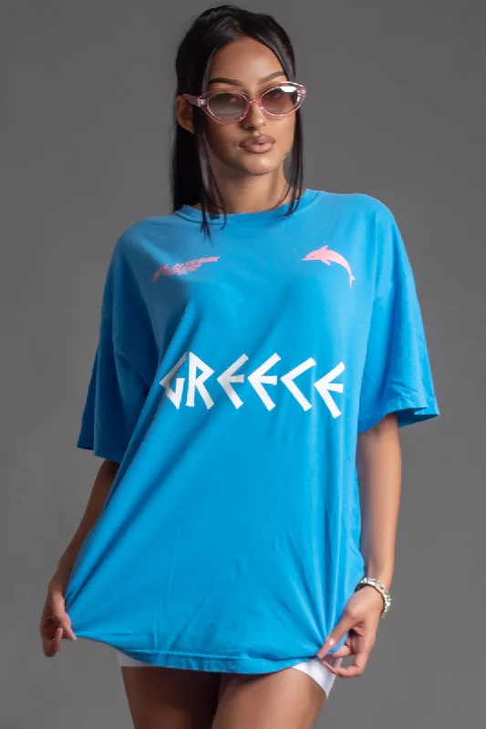 Women's Split Side T-Shirts-BLUE TEAM GREECE TEE