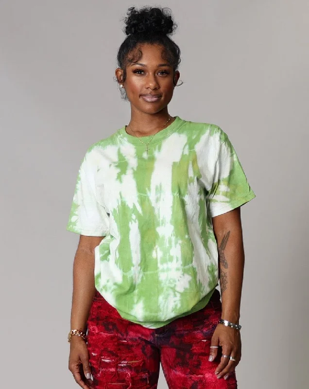 Women's Layering T-Shirts-BASIC GREEN N WHITE ACID TEE