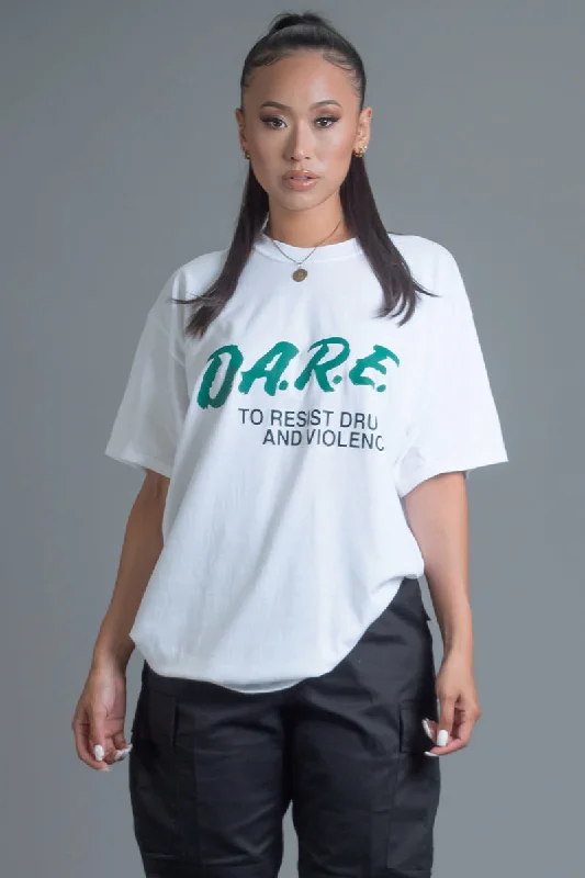 Women's Subtle Print T-Shirts-WHITE N GREEN DARE TEE