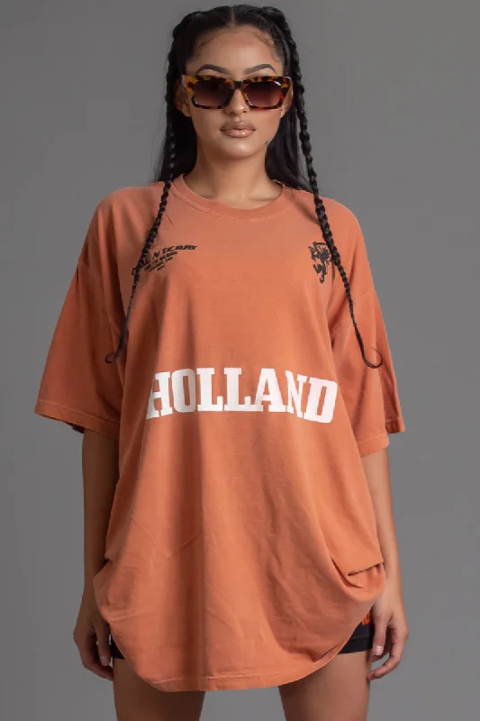 Women's Turtle Neck T-Shirts-BURNT ORANGE TEAM HOLLAND TEE