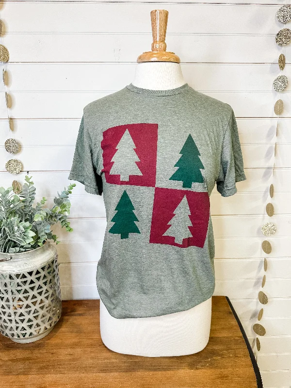 Women's Neon T-Shirts-Checkered Christmas Tree Graphic Tee