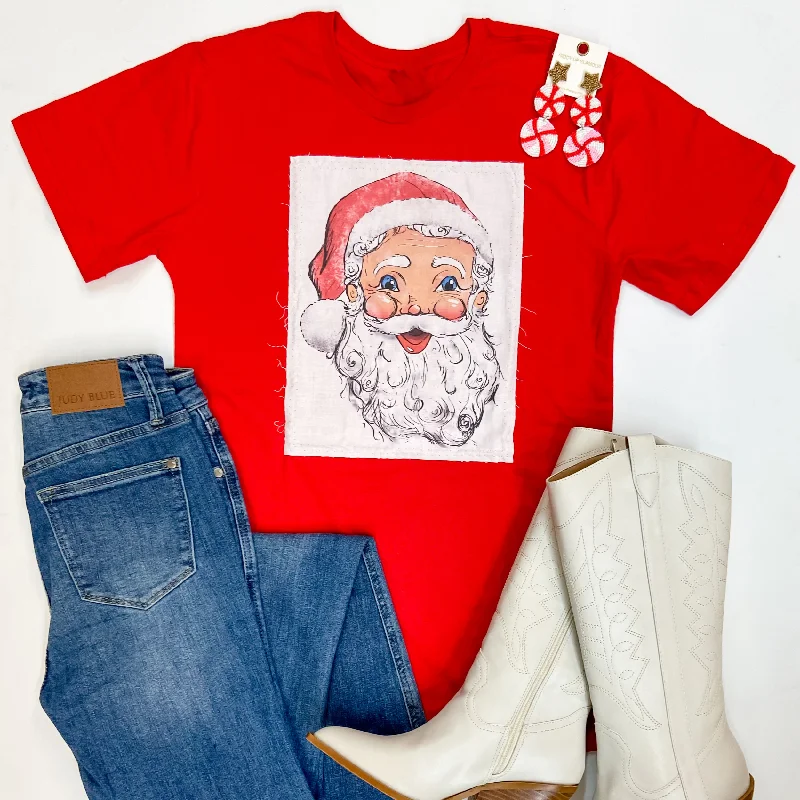 Women's Bow Detail T-Shirts-Santa Baby Short Sleeve Patch Graphic Tee in Red