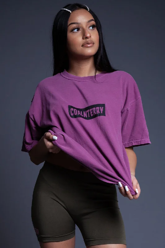 Women's Casual T-Shirts-PURPLE N BLK BAR TEE