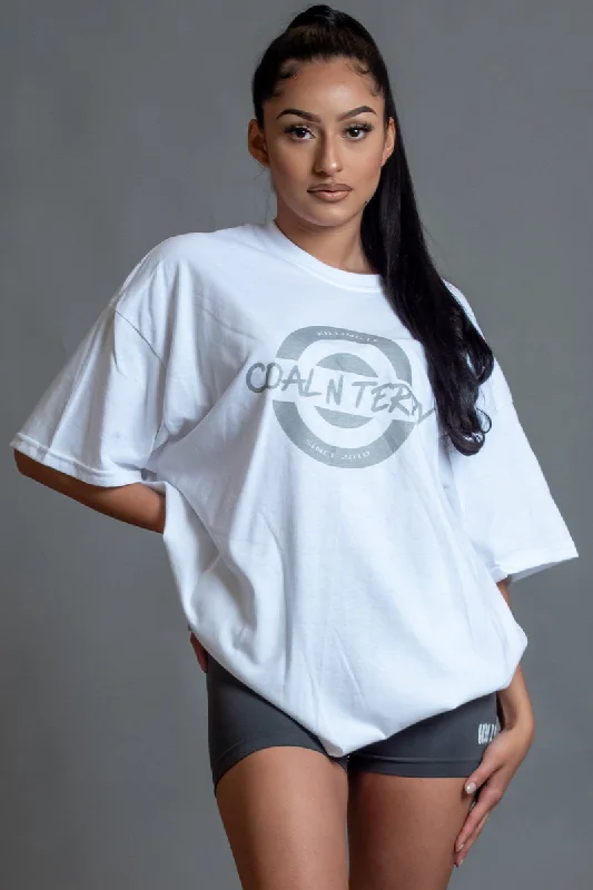 Women's Breathable T-Shirts-WHITE N SILVER KILLING IT TEE