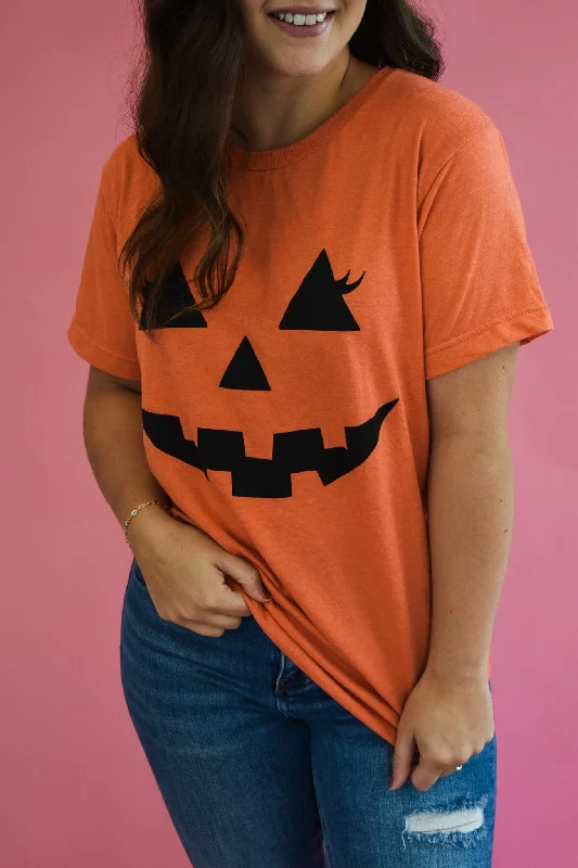 Women's Double Layer T-Shirts-Cute Spooky Pumpkin Face Graphic Tee