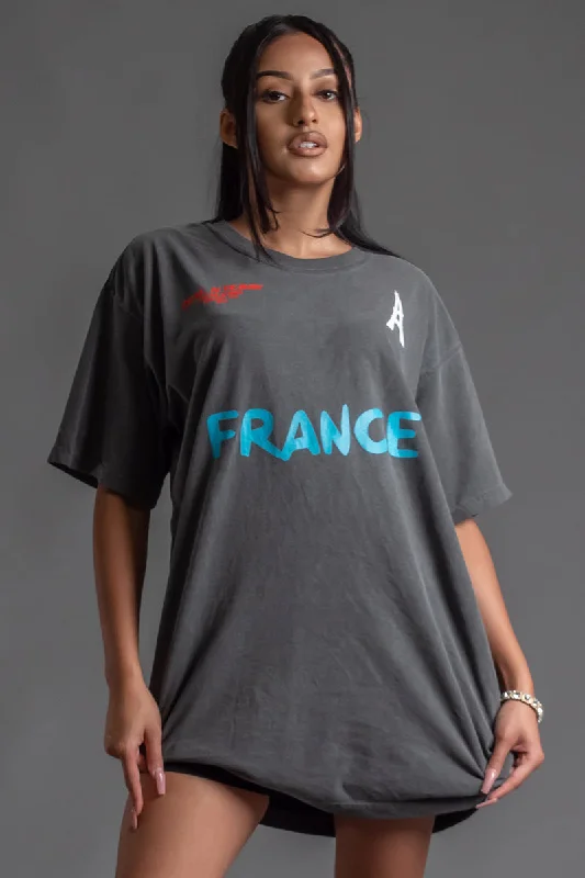 Women's Square Neck T-Shirts-DARK GREY TEAM FRANCE TEE