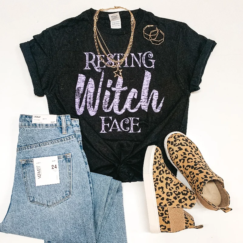 Women's Flowy T-Shirts-Last Chance Size Small & Medium | Resting Witch Face Short Sleeve Graphic Tee in Black