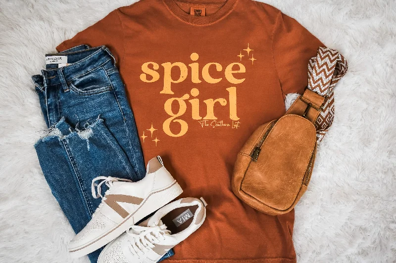 Women's Faux Leather T-Shirts-Washed Spice Girl Graphic Tee