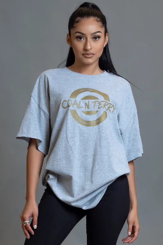 Women's Beach T-Shirts-SPORT GREY N GOLD KILLING IT TEE