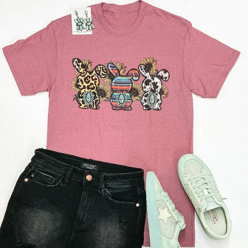 Women's High-Low Hem T-Shirts-Southwestern Easter Graphic Tee in Mauve Pink