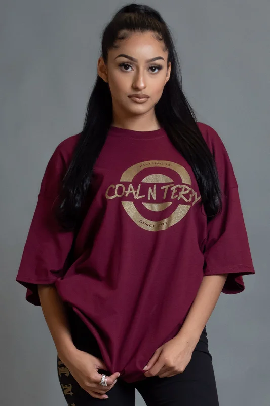 Women's Batwing Sleeve T-Shirts-MAROON GREY N GOLD KILLING IT TEE