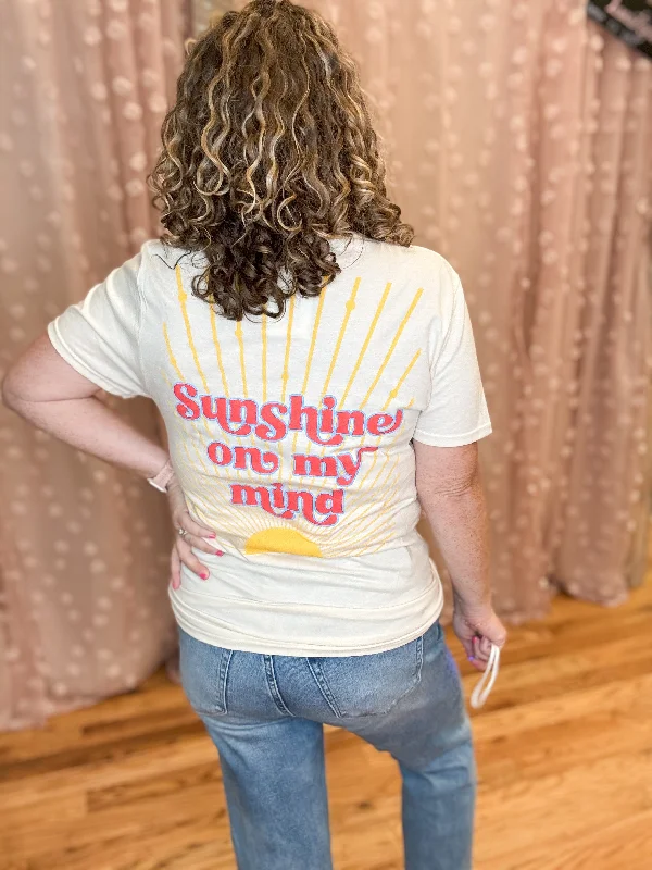 Women's Bow Detail T-Shirts-Sunshine On My Mind Graphic Tee