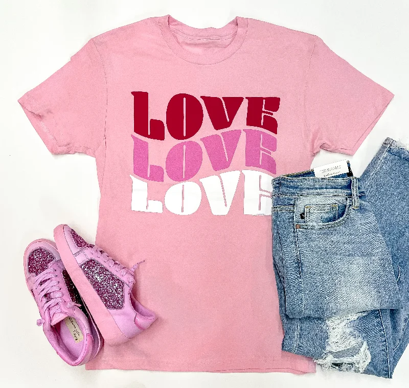 Women's Layering T-Shirts-Groovy Love Short Sleeve Graphic Tee in Light Pink