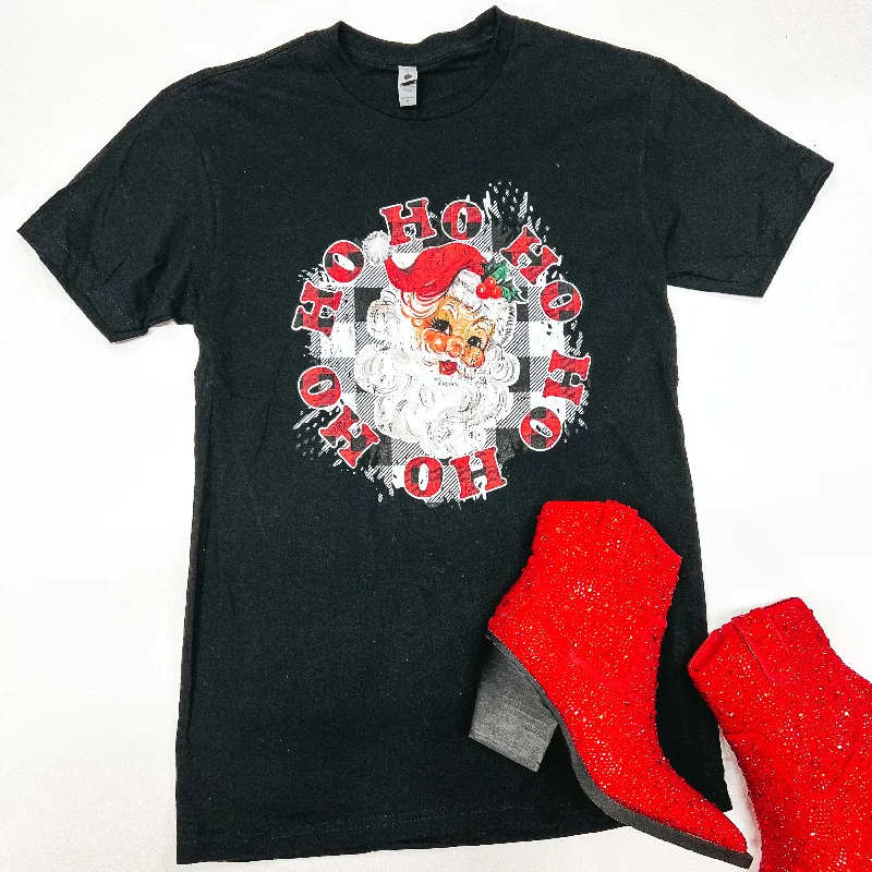 Women's Boxy T-Shirts-Ho Ho Ho Santa Short Sleeve Graphic Tee in Black