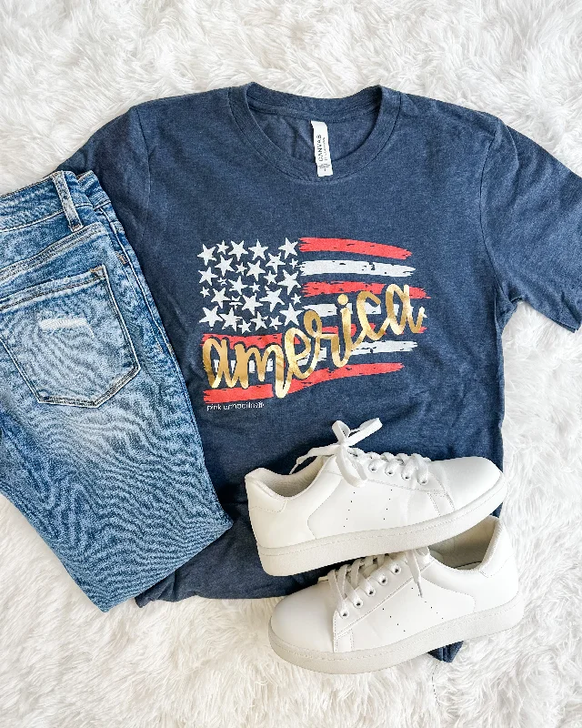 Women's Striped T-Shirts-American Flag Graphic Tee