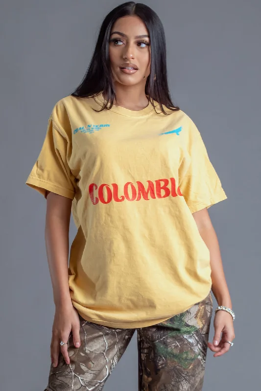 Women's Sequin Panel T-Shirts-MUSTARD TEAM COLOMBIA TEE