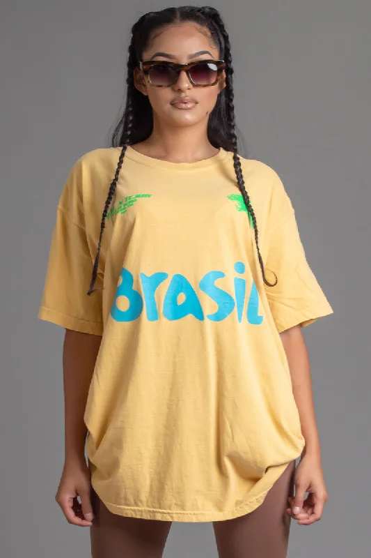 Women's Twist Knot T-Shirts-MUSTARD TEAM BRASIL TEE