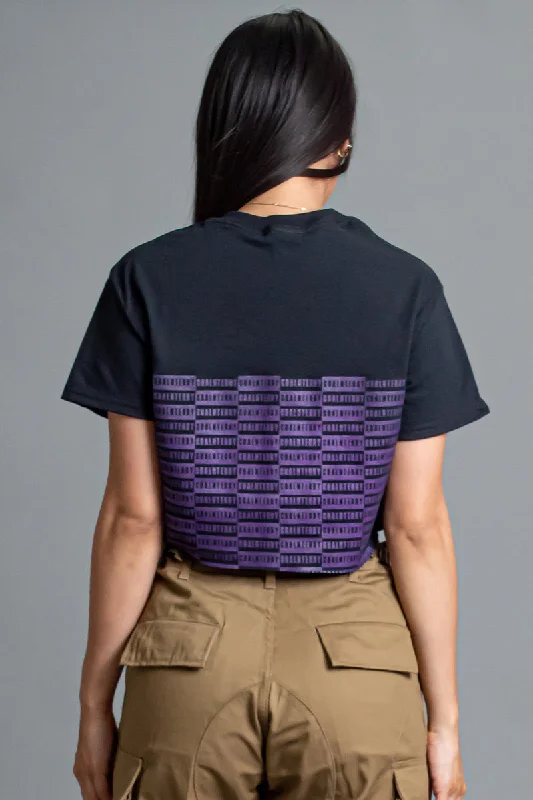 Women's Bamboo T-Shirts-BLK N  PURPLE CHECKER CROP TEE