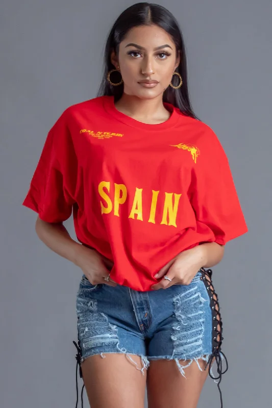 Women's Sleeveless T-Shirts-RED TEAM SPAIN TEE