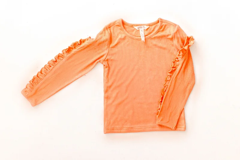 Women's Graphic Tees-Ruffled Pumpkin Twirl Ribbed Tee