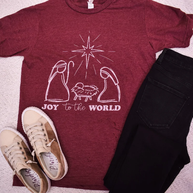 Women's Crop T-Shirts-Joy To The World Nativity Graphic Tee