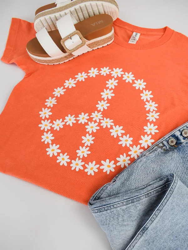 Women's Knot Front T-Shirts-Daisy Peace Graphic Tee