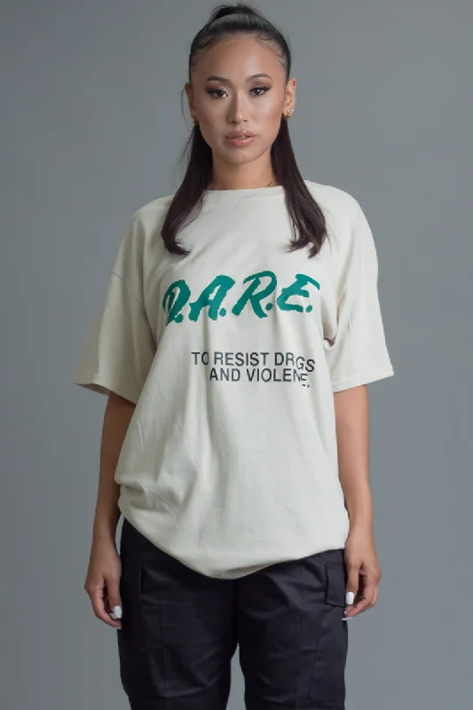 Women's Sustainable T-Shirts-SAND N GREEN DARE TEE