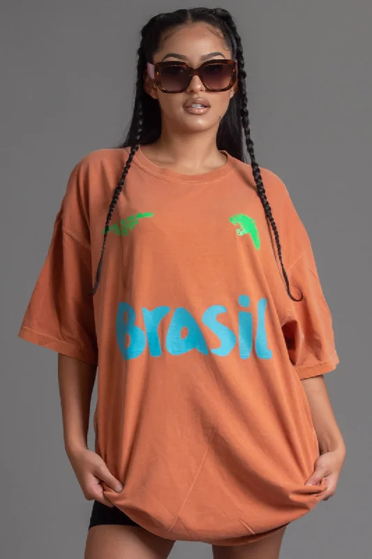 Women's Vacation T-Shirts-BURNT ORANGE TEAM BRASIL TEE