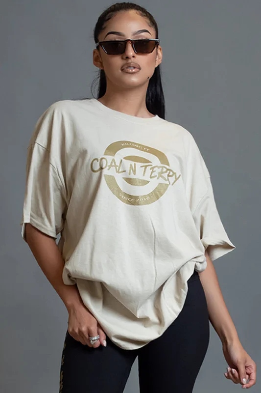 Women's Boat Neck T-Shirts-SAND N GOLD KILLING IT TEE