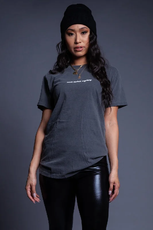 Women's Deconstructed T-Shirts-GREY N WHITE NEVER EXPLAIN TEE