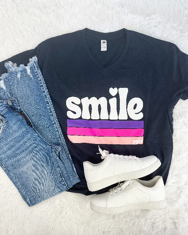 Women's Lurex T-Shirts-Smile Graphic Tee