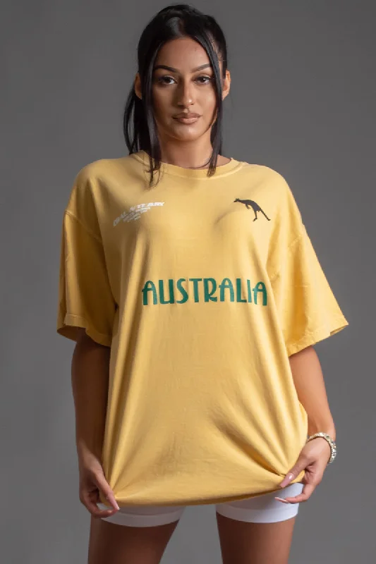 Women's Solid Color T-Shirts-MUSTARD TEAM AUSTRALIA TEE