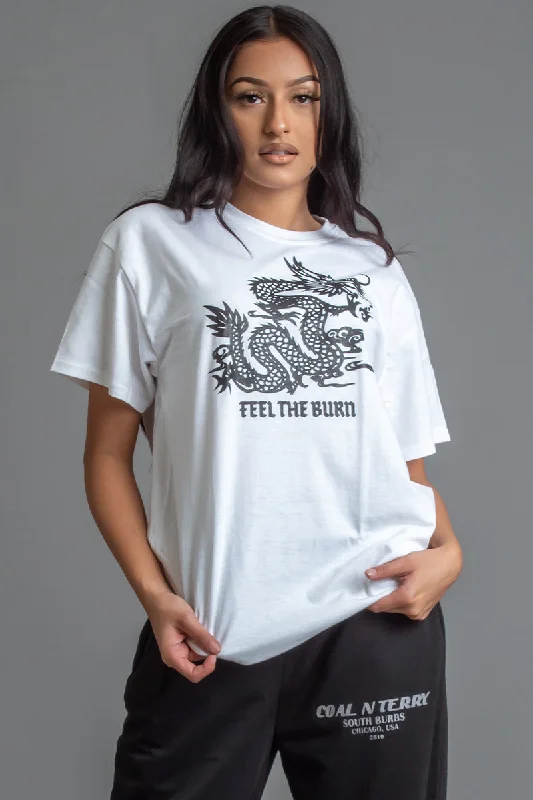 Women's Smocked T-Shirts-WHITE N BLK FTB TEE