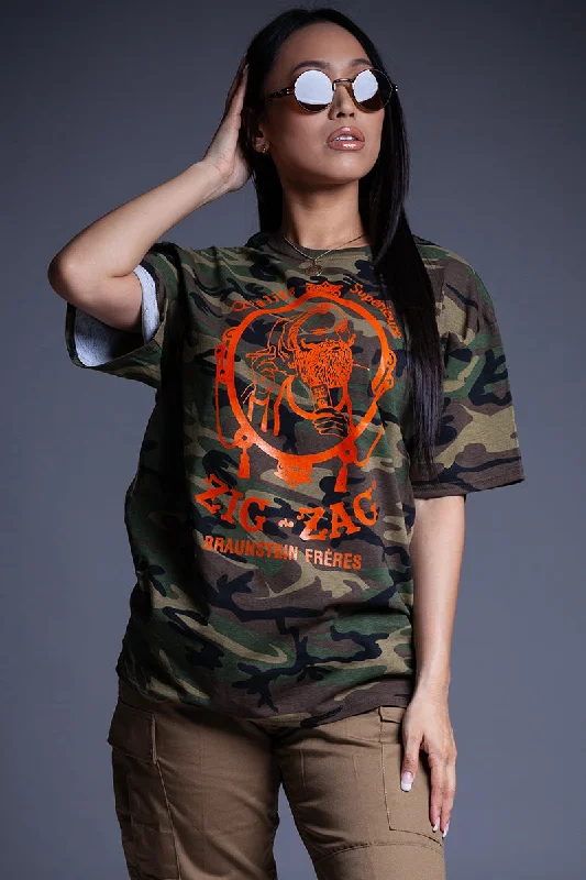 Women's Crop T-Shirts-CAMO N ORANGE ZIG ZAG TEE