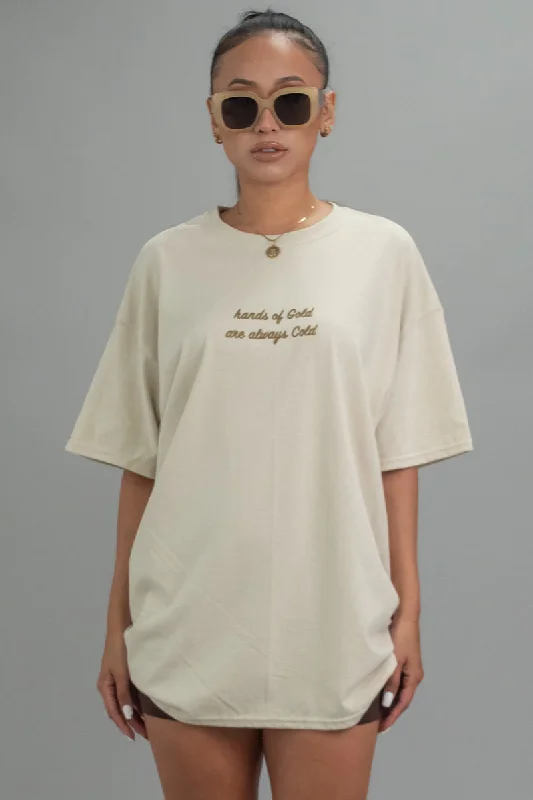 Women's Tie Neck T-Shirts-SAND N GOLD HANDS OF GOLD TEE