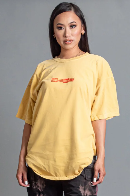 Women's Asymmetrical T-Shirts-MUSTARD N ORANGE MINI CHECKER TEE