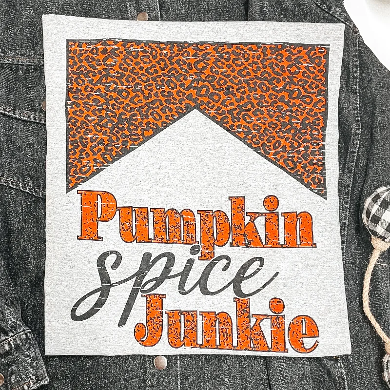 Women's Feather Detail T-Shirts-Pumpkin Spice Junkie Short Sleeve Graphic Tee in Heather Grey